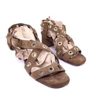 L'AUTRE CHOSE Suede Eyelet Heeled Sandals Brown Crisscross Strap Women's 39.5